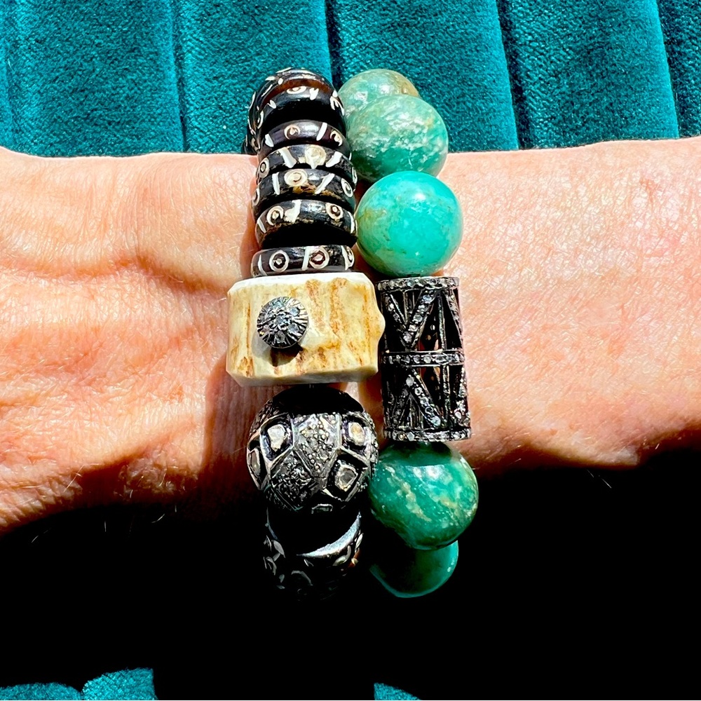 Beaded Bracelet featuring Sterling Silver, Rose Cut and Pave Diamonds